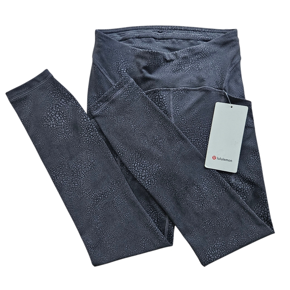 NWT Lululemon Power Thru HR High-Rise Tight Leggings Crackle Black Gray 25" Sz 4